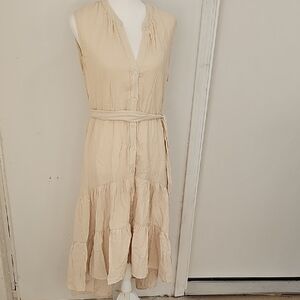 DREW Cream Button-Down Midi Dress